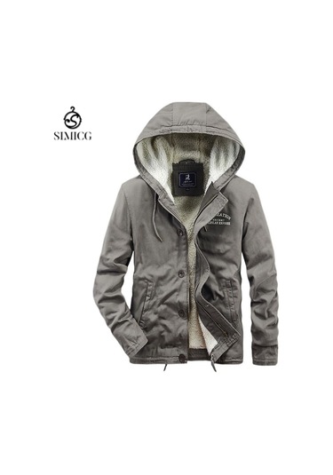Erkek Kışlık Kalınlaştırılmış İş Kıyafetleri Pamuklu Ceket Saf Pamuklu Kapüşonlu Pamuklu Günlük Ceket Gri