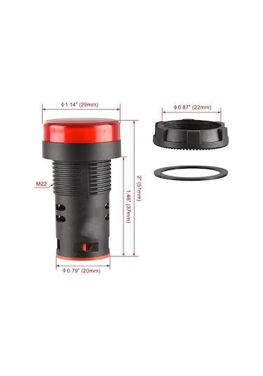 Kırmızı 220v Pano Tipi Led Gösterge Işığı Yuvarlak Sinyal Lambası