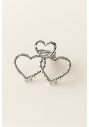 7 Cm Çift Kalp Model Gümüş Saç Tokası Zarif Ve Romantik Metal Mandal Toka Gümüş