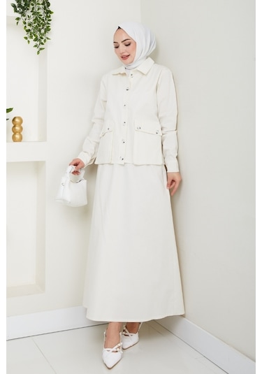 Körük Cepli Gömlek Etek İkili Takım 1551 - Ekru Ekru