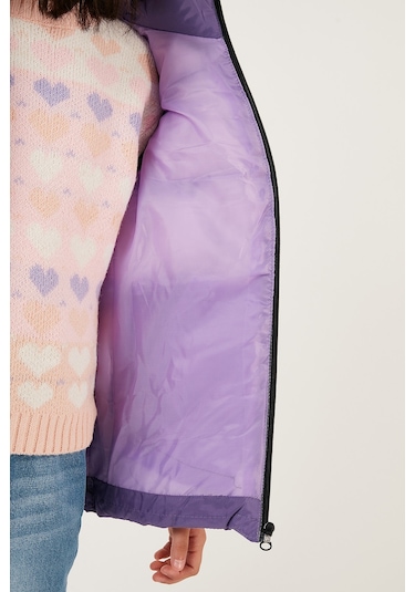 Lela Fermuarlı Kapüşonlu Cepli Şişme Unisex Çocuk Yelek 5761983 Lila