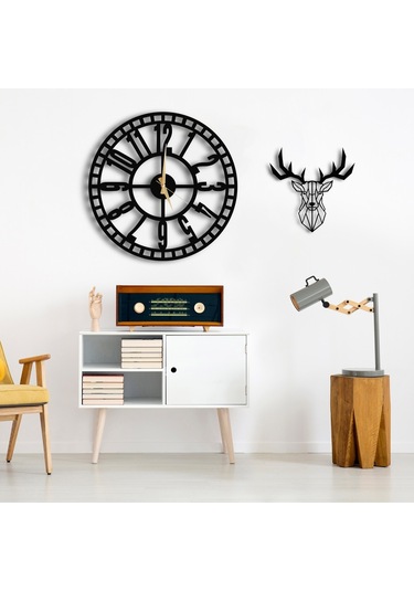 50X50 Dekoratif Duvar Saati + Tablo 35 Cm Hediye (492531997) Siyah