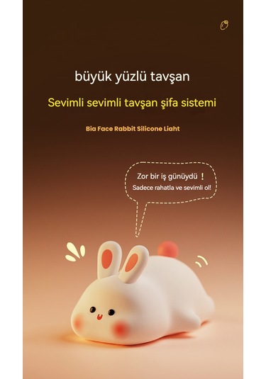 Büyük Yüz Tavşan Silikon Gece Lambası Pat Sensör Tavşan Lambası Bc-c20 Beyaz