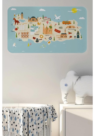 Eğitici Ve Öğretici Cocuk Odası Türkiye Haritası Duvar Sticker-60x105-3879 Renkli