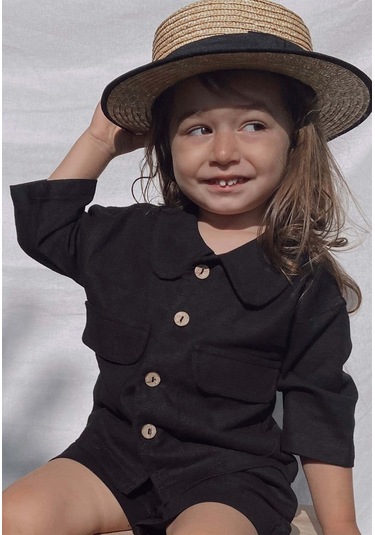 Cigit Sarh Keten Düğmeli Ceket 2-6 Yaş Siyah Siyah