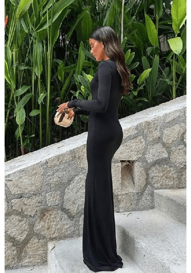 Kadın Yaz Katı Derin V Mermaid Elbise L