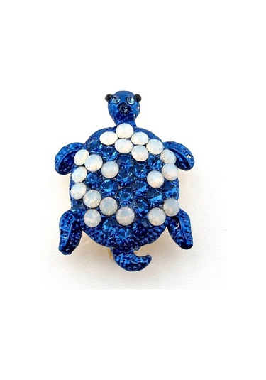 Solfera Mavi Beyaz Benekli Su Kaplumbağası Deniz Zirkon Taşlı Broş Rz198