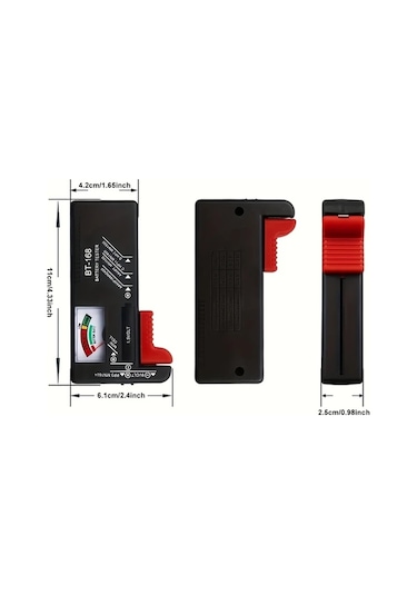 Oldfriend Renkli Göstergeli Pil Test Cihazı - Aa Aaa C D 9v 1.5v Düğme Pilleri Evrensel Volt Test Aleti Siyah 1 Adet