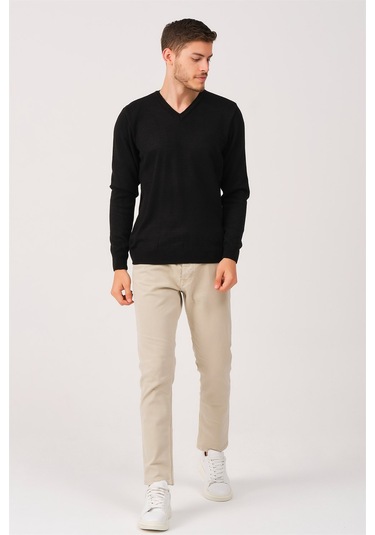 V0036 Dewberry Erkek V-neck Kazak-siyah Siyah