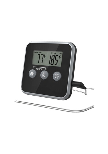 Hfambition Siyah Isı Sensörlü Dijital Bbq Termometresi - Isı Ve Zamanlayıcı Fonksiyonlu, Su Geçirmez, 0-300 C Aralığında, 3 Kurulum Seçeneği Çok Renkli