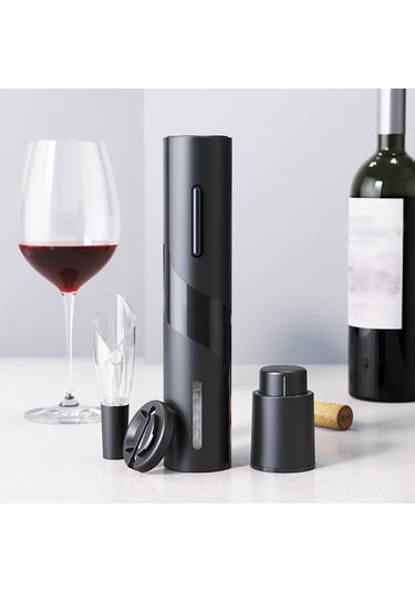 Tenfowee Elektrikli Şarap Açıcı Seti Pilli - Abs Malzeme + Folyo Bıçağı, Ev Kullanıma Ideal, Kolay Kullanım, Çok Fonksiyonlu Paket Siyah