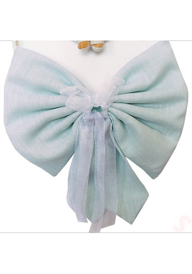 Kasnaklı Fiyonk Ve Ayıcıklı 30cm Kapı Süsü - Mavi