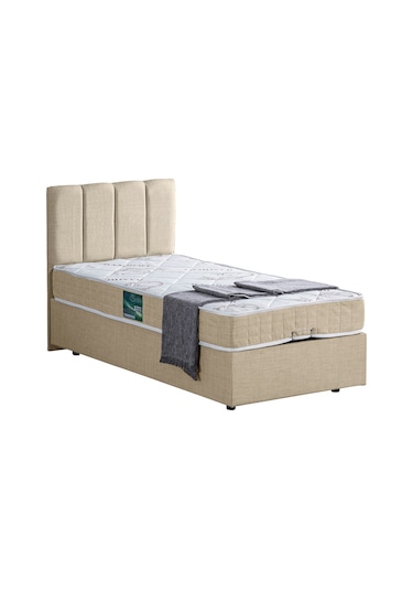 Setaymobilya Baza, Tek Kişilik Defne Baza + Başlık + Comfort Yatak Seti, Krem