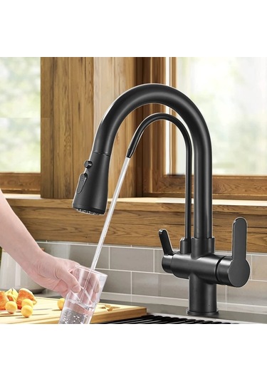 Mutfak Evye Bataryası Dual Su Arıtma Çıkışlı Kısa Model Mat Siyah