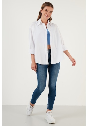 Lela Oversize % 100 Pamuk Poplin Bayan Gömlek Cf21S163867 Beyaz