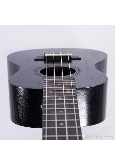 Masif Maun Ağaç Siyah Renk Tenör Boy Profesyonel Ukulele Gitar