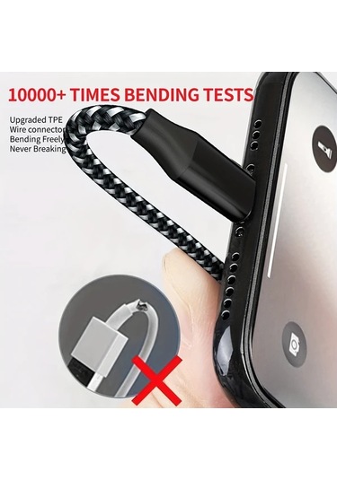 Honeybeeshop 5 Adet 300 Cm Usb A'dan Type C Hızlı Şarj Kablosu Siyah Beyaz Samsung Galaxy Ps5