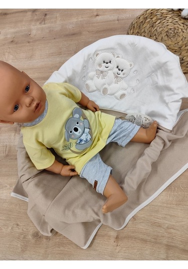 %100 Pamuklu & Mevsimlik Bebek Battaniyesi - Kahverengi & Ayıcık Nakışlı Bebek Örtüsü 80x90 Cm Kahverengi