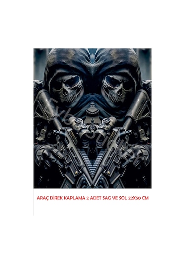 Araç Kapı Direk Kaplama Folyosu Savaşcı Kurukafa Desenli Drk3 Sağ Sol Takım 2 Adet - 22x50 Cm