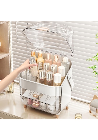 Makyaj Kozmetik Organizeri Şeffaf Kapak 2 Çekmeceli Kozmetik Düzenleyici Organizer Krem