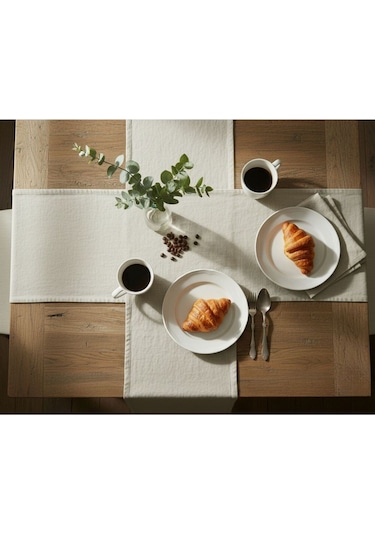 1 Adet Organik Pamuk Yıkanabilir Kumaş Runner 37x120 Krem