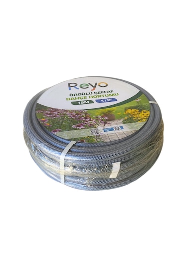 Reyo 1/2 Örgülü Premium Şeffaf Bahçe Hortumu 15 Metre