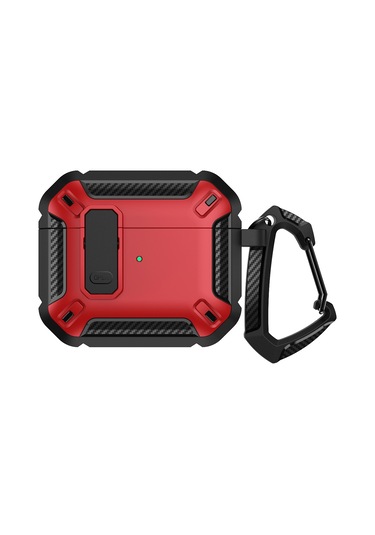 Airpods Uyumlu 3 İçin Kancalı Kalkan Darbeye Dayanıklı Kulaklık Koruyucu Kılıf Siyah Kırmızı