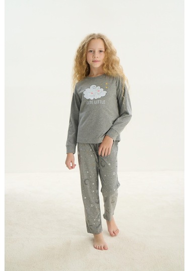 Sevim Kız Çocuk Uzun Kol Gri Melanj Pijama Takım C6t9n6o8 001