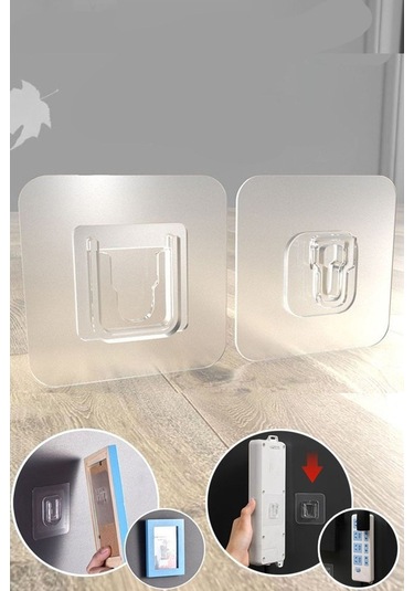 10'lu Set Çift Taraflı Yapışkanlı Geçmeli Klips Eşya Sabitleme Askısı Şeffaf Duvar Kancası Svrm Şeffaf