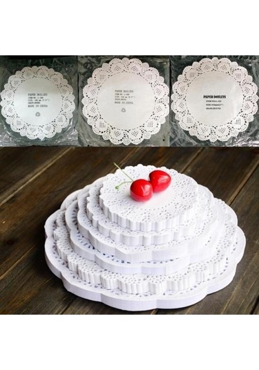 100 Adet Yuvarlak Kağıt Dantel Danteller Kek Placemat Parti Düğün Pişirme Dekorasyon 10.5inch Beyaz
