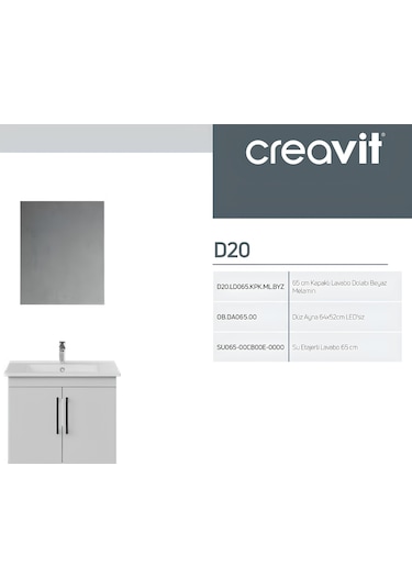 Creavit D20 Banyo Dolabı Seti Çekmeceli 65 Cm Beyaz