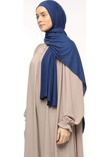 Hazır Pratik Geçmeli Lüks Düz Penye Şal Çapraz Hizalı Koyu Mavi