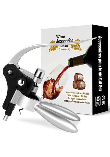 Atay Garage Tirbuşon Tavşan Burgu Şarap Şampanya Açacağı Dayanıklı Metal Yapı Ergonomik Tasarım Gümüş - Siyah