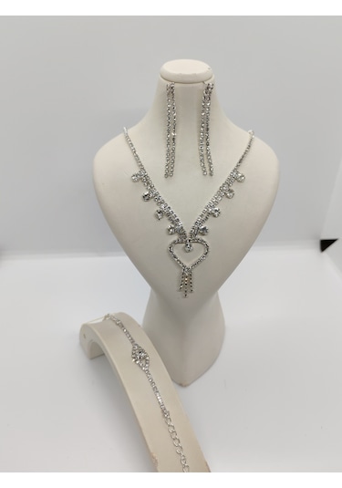 Zirkon Takı Seti 3lü Kolye Küpe Silver