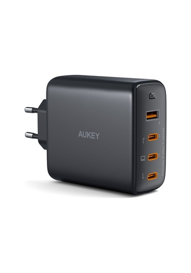 Aukey PA-B7S-BK 100 W Dört Bağlantı Noktalı PD Gan Duvar Şarj Cihazı Uyumlu Adaptör