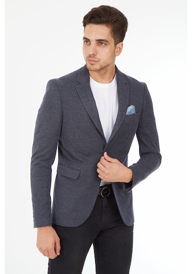 Sposo 5134 Dar Kalıp Örme Kumaş Lacivert Erkek Blazer Ceket Lacivert