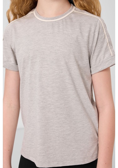 Gri Melanj Pamuklu O Yaka Standart Fit Basic Kız Çocuk T-shirt - 75177 Gri Melanj