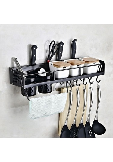 Dancemonkey Mutfak Kaliteli Fonksiyonlu Duvara Monte Saklama Rafı Siyah