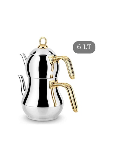 Lines Şahmeran Paslanmaz Çelik Çaydanlık Takımı Gold Kulp 6 Lt