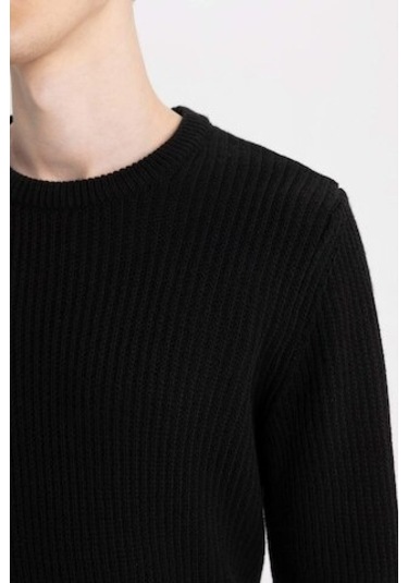 DeFacto Standart Fit Normal Kesim Bisiklet Yaka Dokulu Triko Kazak C8814AX24WNBK27