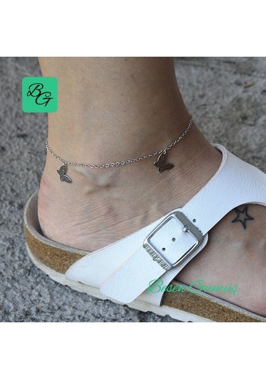 Sallantılı Kelebek Figürlü Taşsız Halhal Gümüş