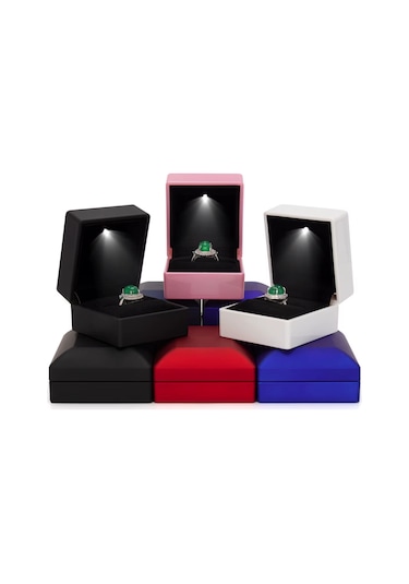 Springsun Siyah Mat Lacivert Led Işıklı Yüzük Kutusu - Gizli Kapaklı 6.3x5.8x5cm Boyutlu Tahta Kutu Siyah