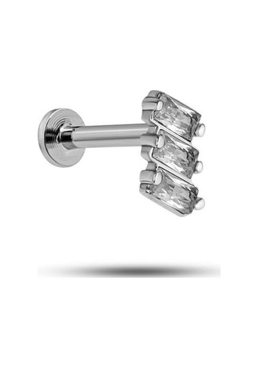 925 Ayar Gümüş Rodyumlu Minimal Sıralı Baget Zirkon Taşlı Tragus Piercing Küpe