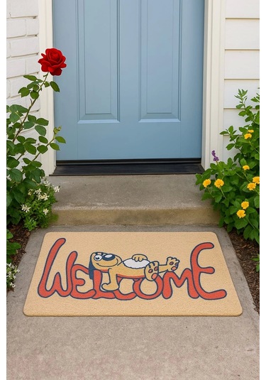 Esnature Sevimli Tembel Köpek Kahverengi Kapı Önü Paspası 45x70 Cm Çok Renkli