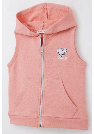 Breeze Kız Çocuk Yelek Kalp & Yazı Nakışlı Fermuarlı 3-8 Yaş, Somon Melanj Somon Melanj
