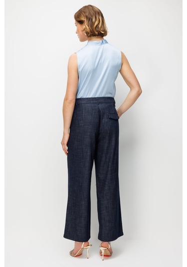 Ekol Kadın Beli Süs Kemerli Bol Paça Pantolon 4934 Indigo