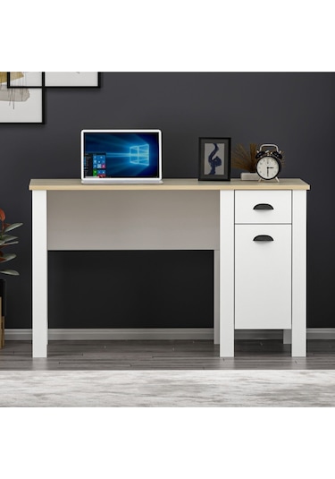 Optima Çalışma Masası - Beyaz / Meşe Beyaz / Meşe