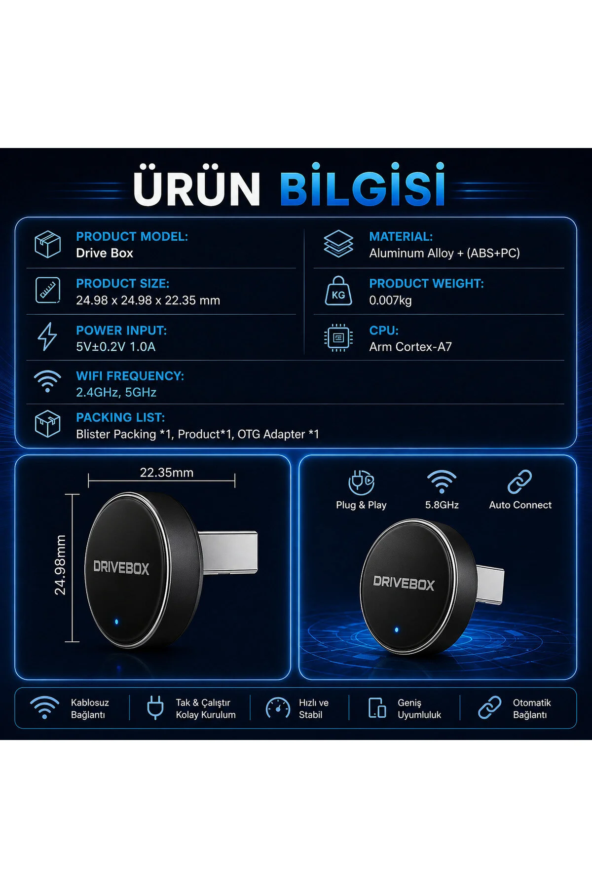 Drivebox 2026 Versiyon Bluetooth 5.4 Kablosuz Carplay Adaptörü Diğer