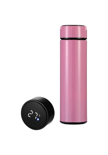 Enjoytime Akıllı Termos Su Kupası 500ml Paslanmaz Çelik Led Sıcaklık Ekranlı Pembe Pembe