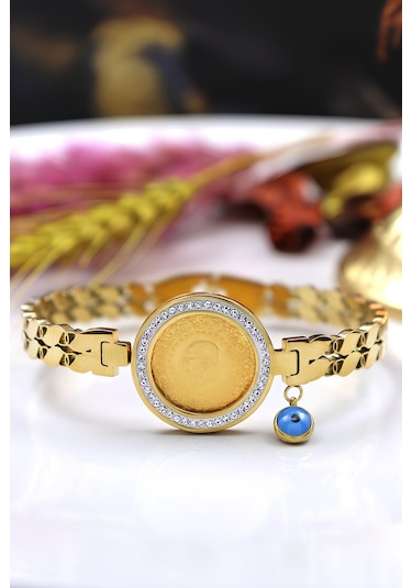 Tc. Darphane 22 Ayar Çeyrek Altınlı Çelik Kelepçe Bileklik